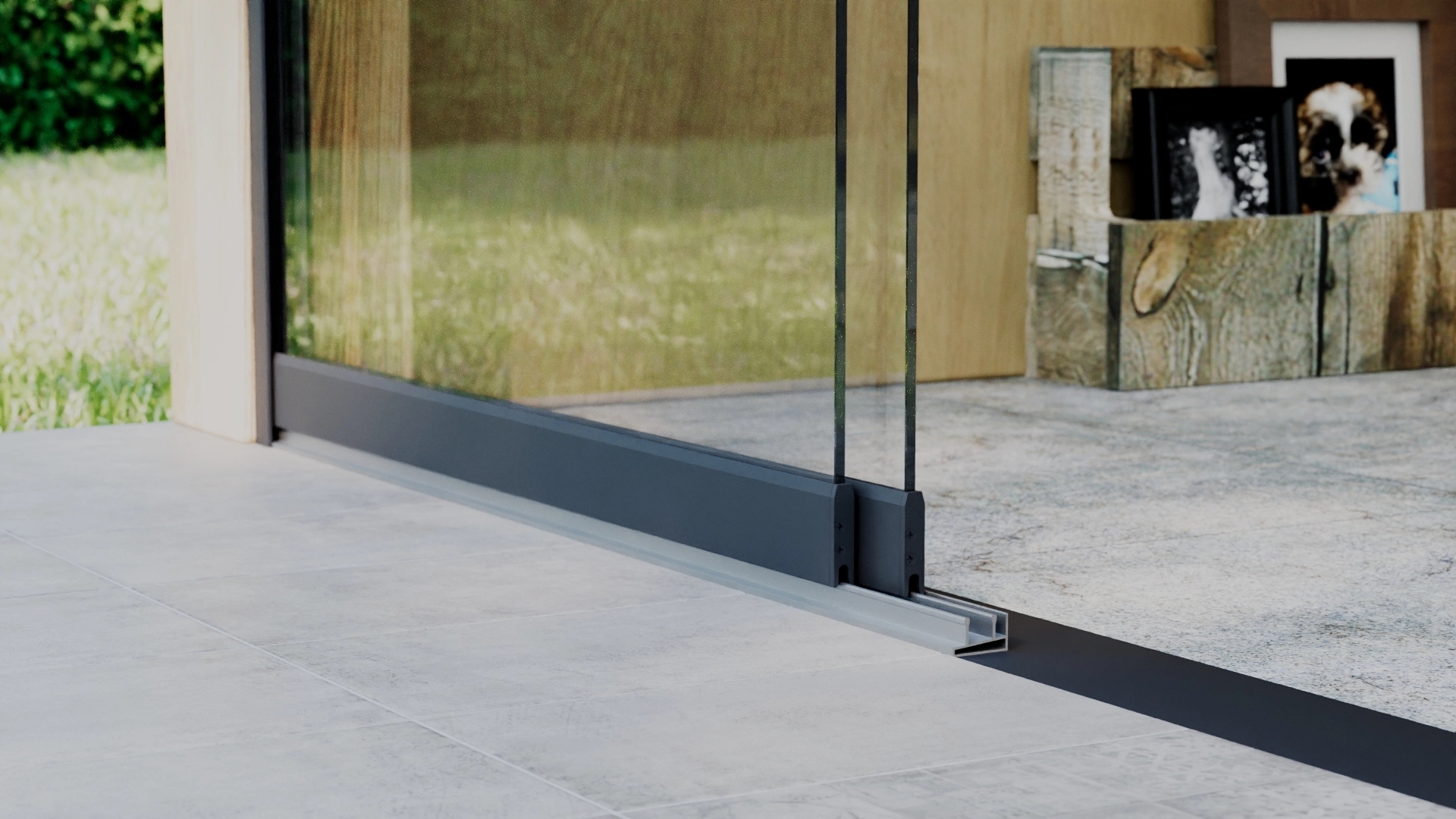 Glazen schuifwand 2-rail 2m Antraciet RAL 7016 met helder glas 8mm