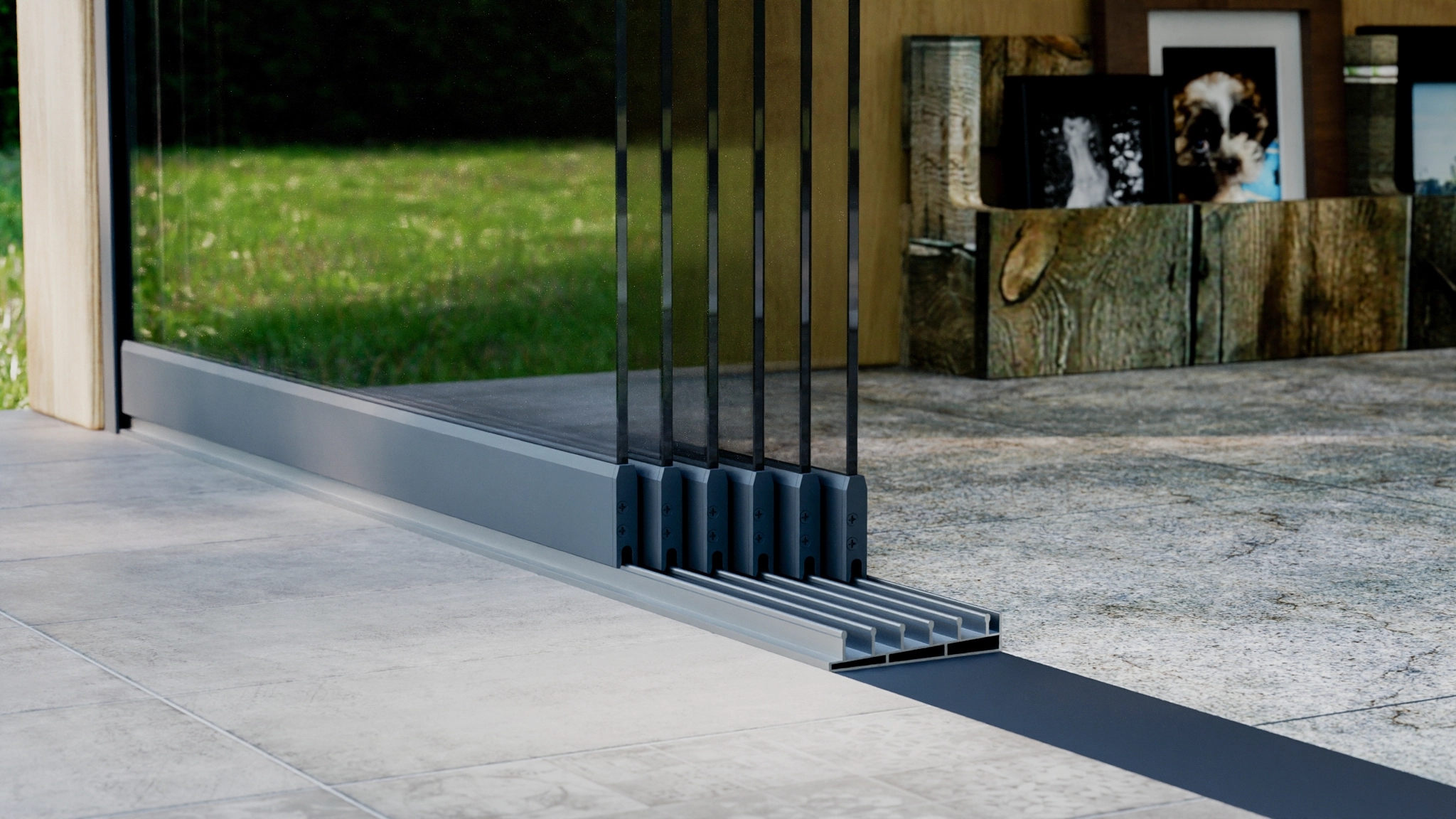 Glazen schuifwand 2-rail 1,62m Antraciet RAL 7016 met helder glas 10mm