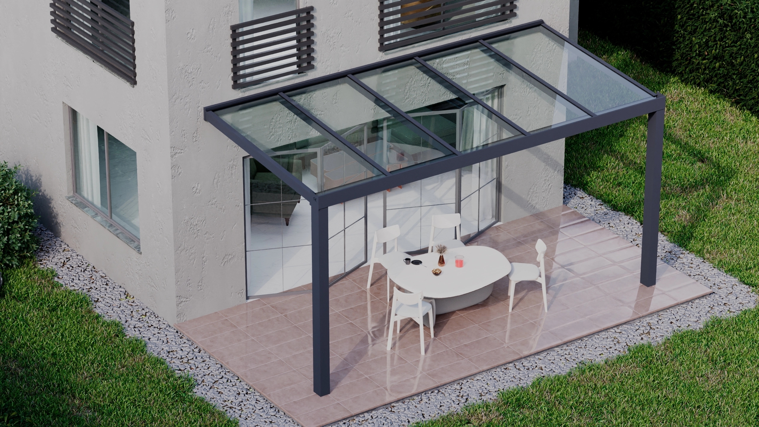 Terrasoverkapping 5,06m x 2,5m Antraciet RAL 7016 met VSG helder glas 8mm