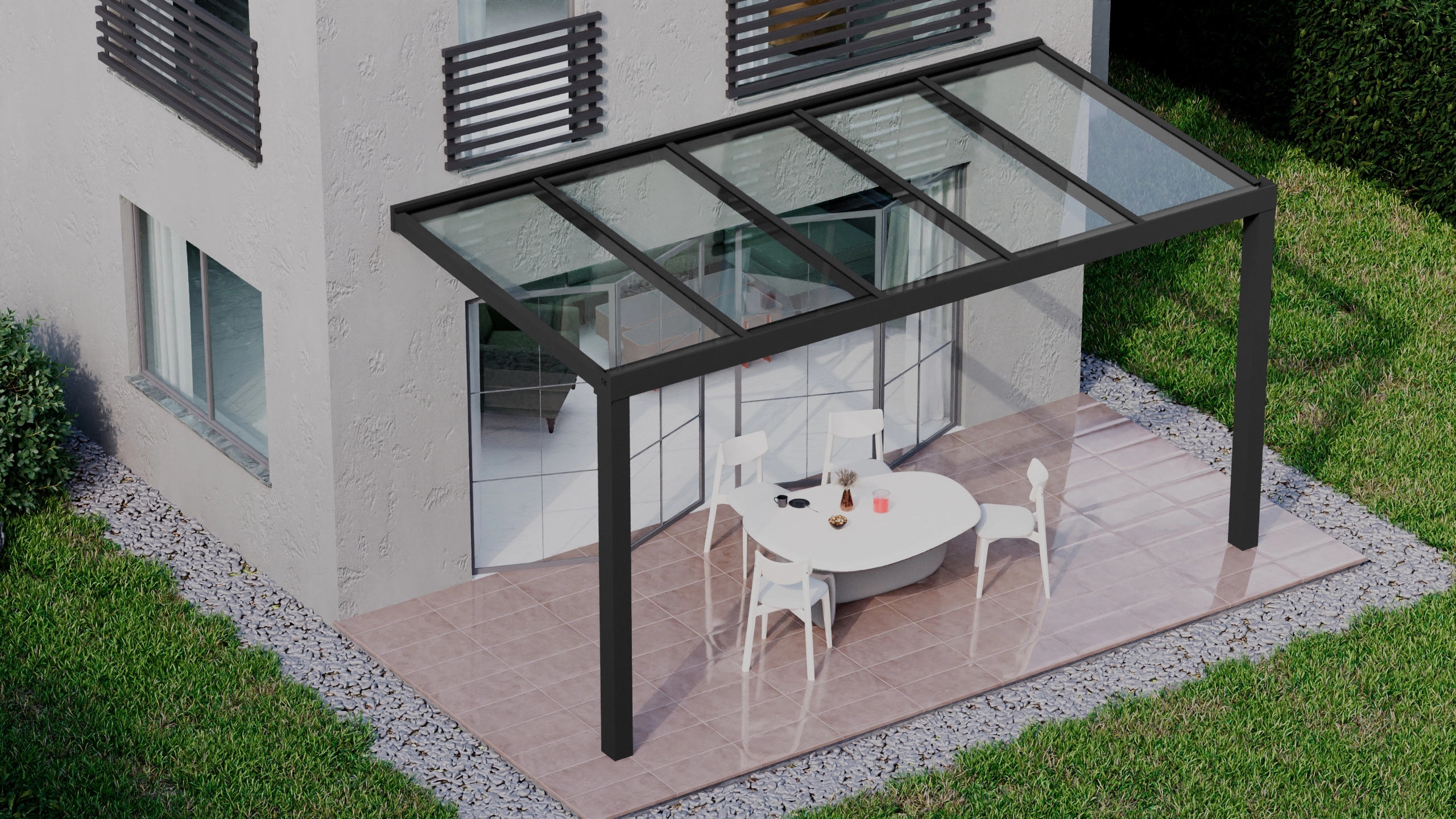 Terrasoverkapping 5,06m x 2,5m Zwart RAL 9005 met VSG helder glas 8mm