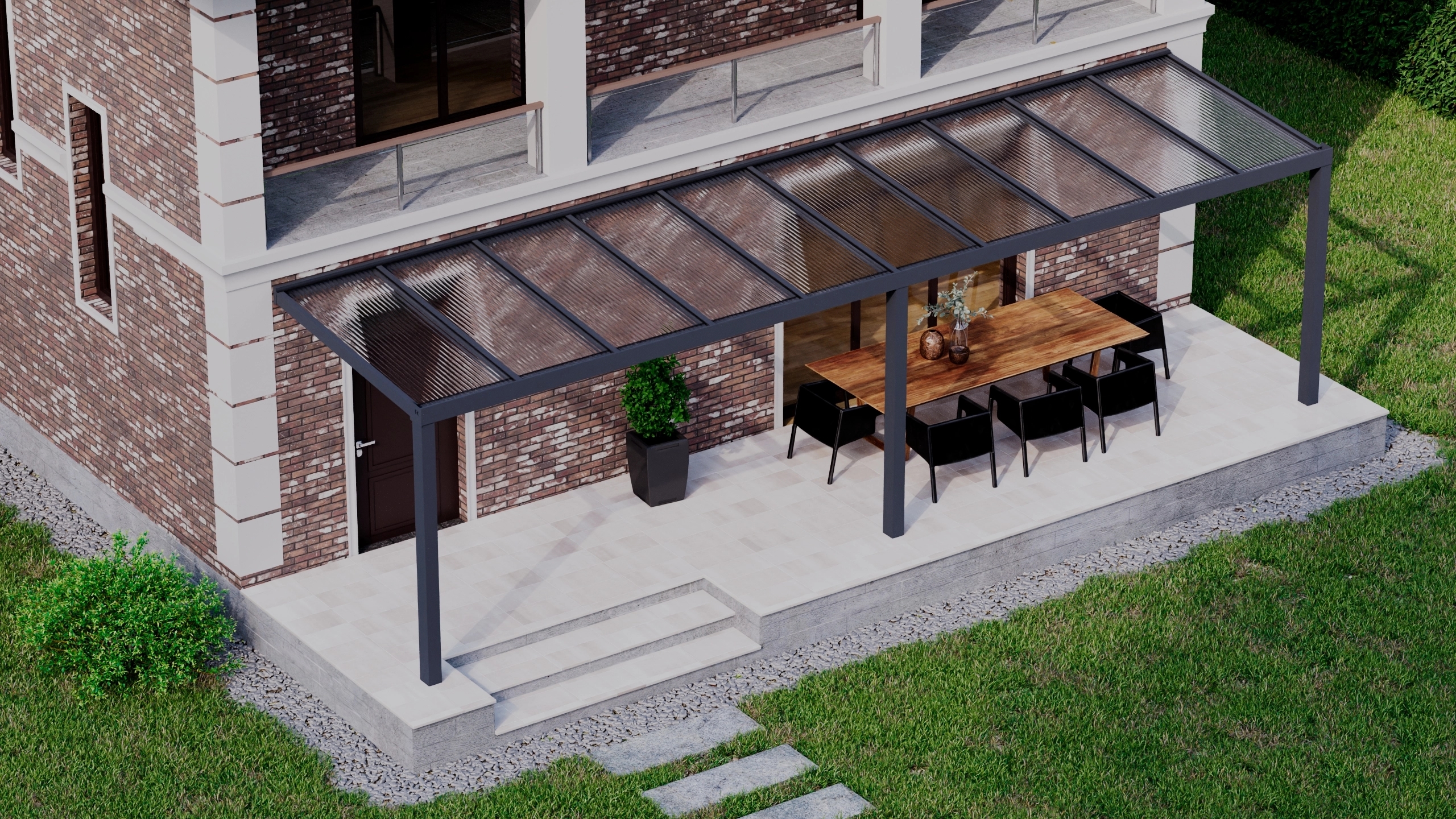 Terrasoverkapping 10,06m x 2,5m Antraciet RAL 7016 met polycarbonaat 16mm