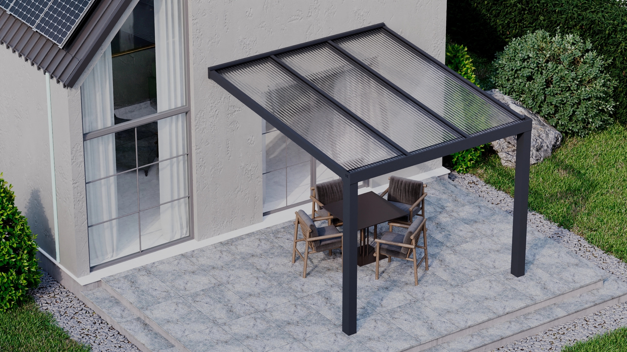 Terrasoverkapping 3,06m x 3,5m Antraciet RAL 7016 met polycarbonaat 16mm