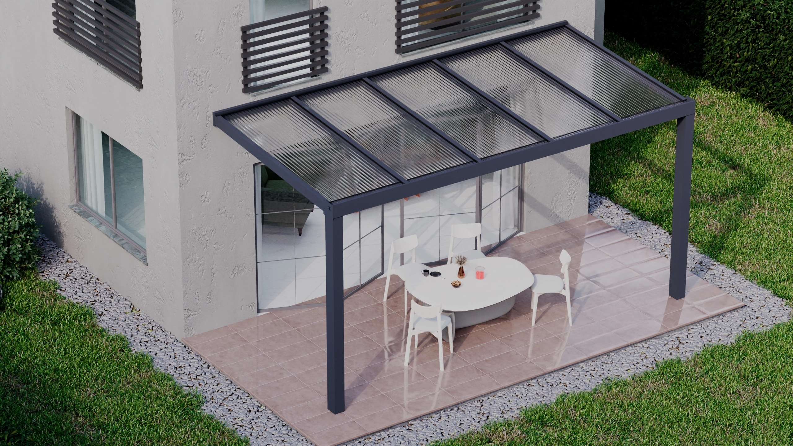 Terrasoverkapping 5,06m x 2,5m Antraciet RAL 7016 met polycarbonaat 16mm