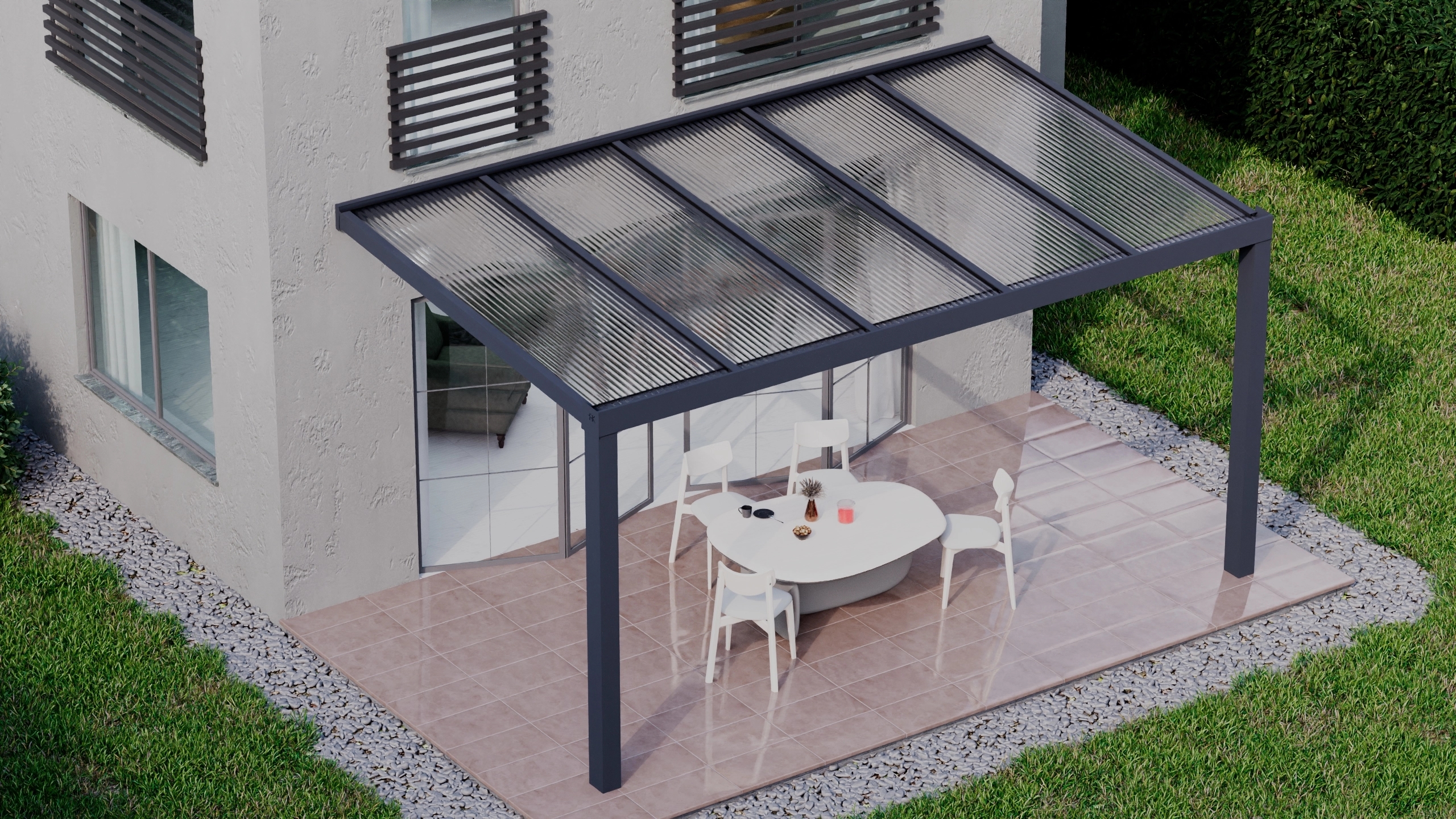 Terrasoverkapping 5,06m x 3m Antraciet RAL 7016 met polycarbonaat 16mm
