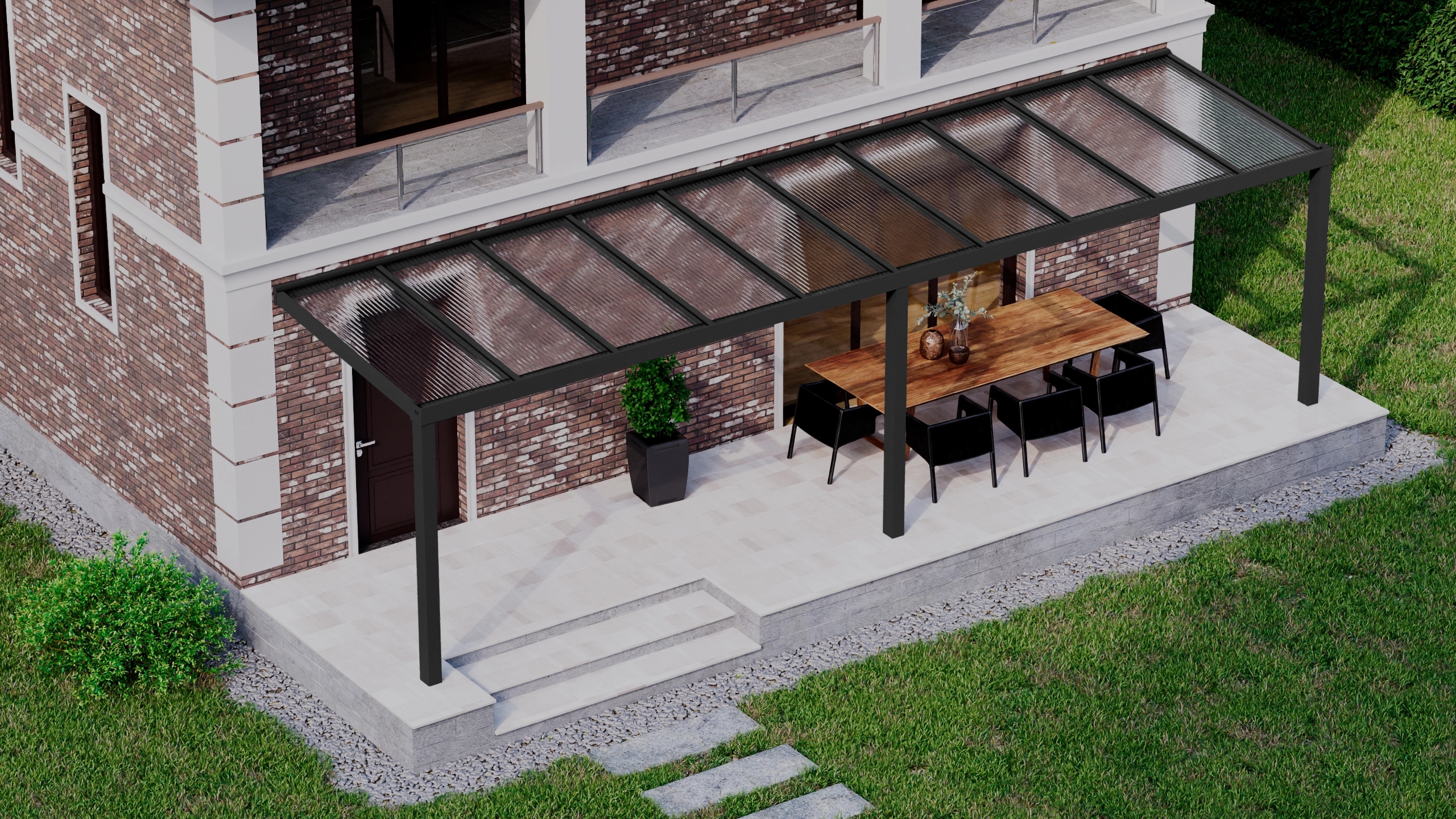Terrasoverkapping 10,06m x 2,5m Zwart RAL 9005 met polycarbonaat 16mm
