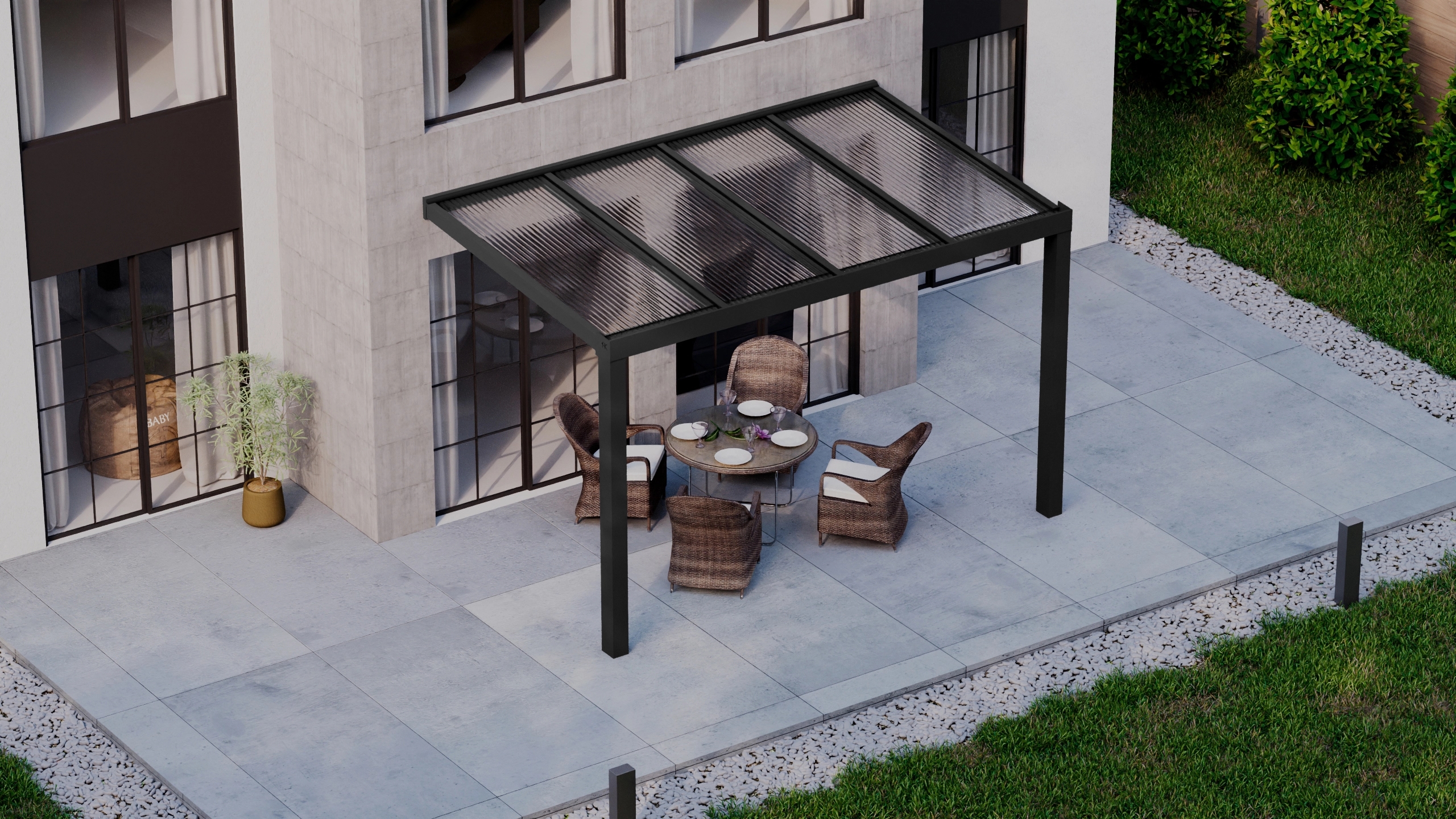Terrasoverkapping 4,06m x 2,5m Zwart RAL 9005 met polycarbonaat 16mm