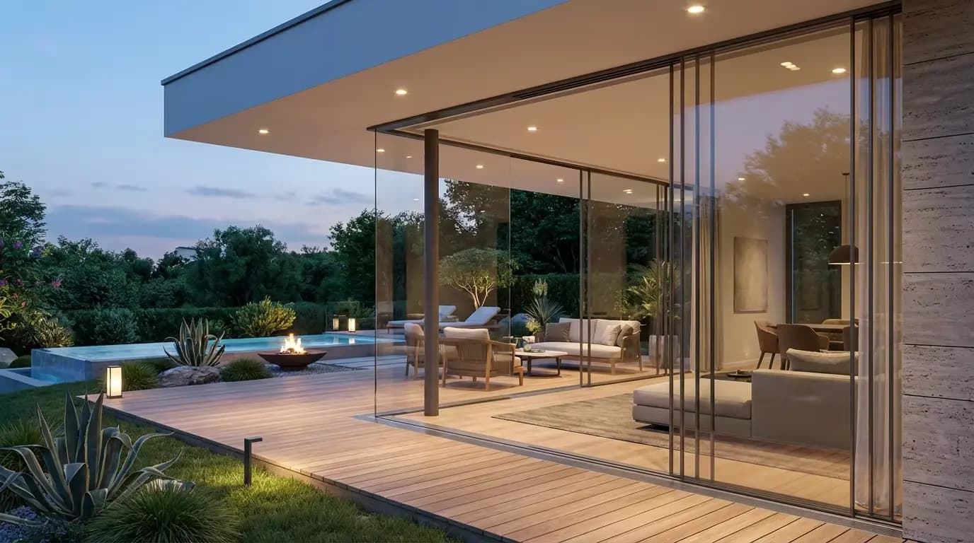 Glazen systeem in showroom FK Veranda