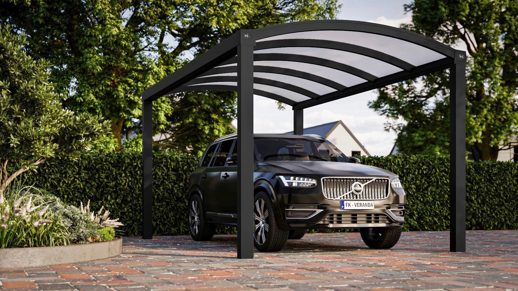 Klassieke carport in mat antraciet van 7.06 x 3.5 meter met opaal polycarbonaat