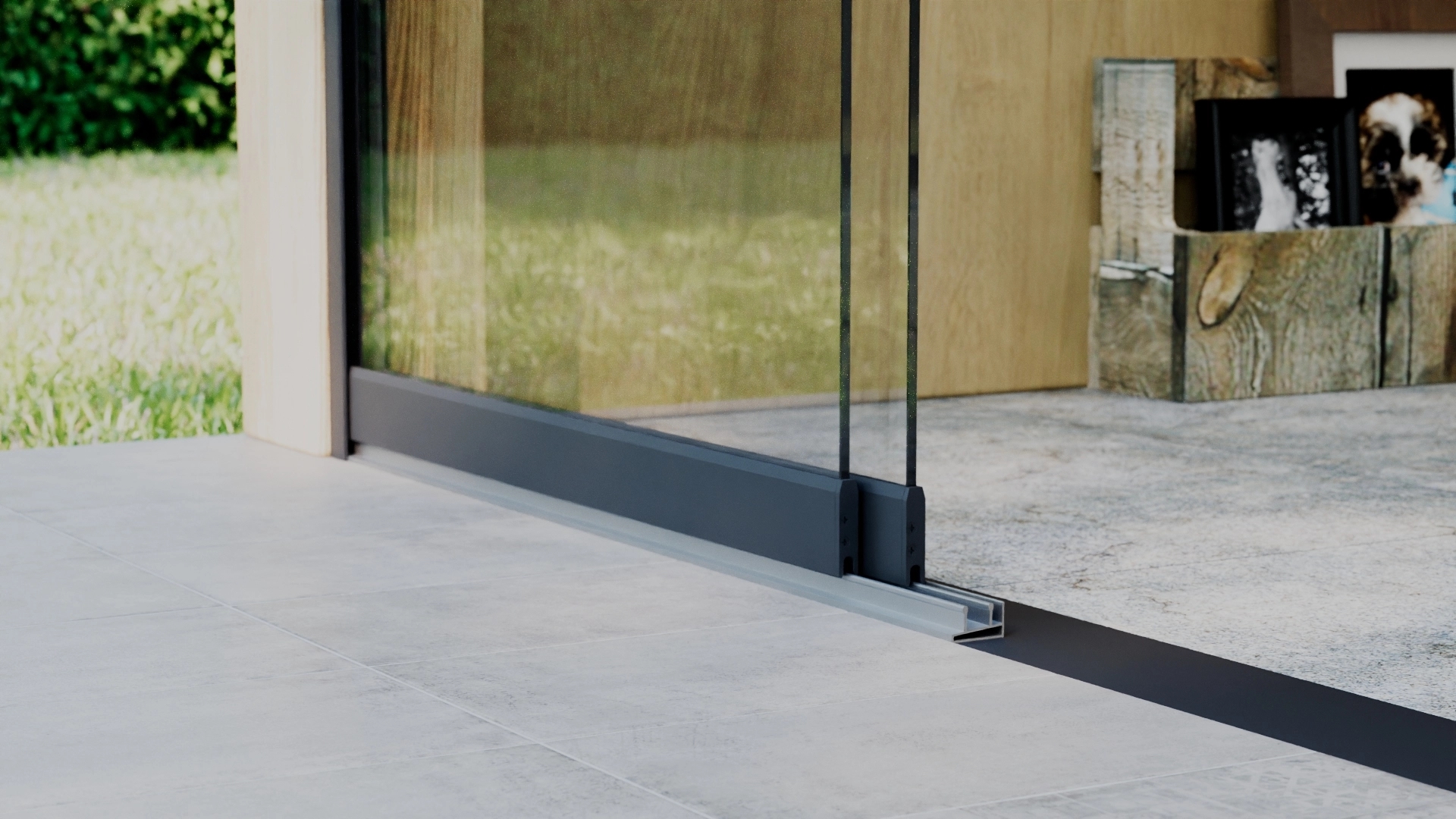 Glazen schuifwand 2-rail 1,62m Antraciet RAL 7016 met helder glas 8mm