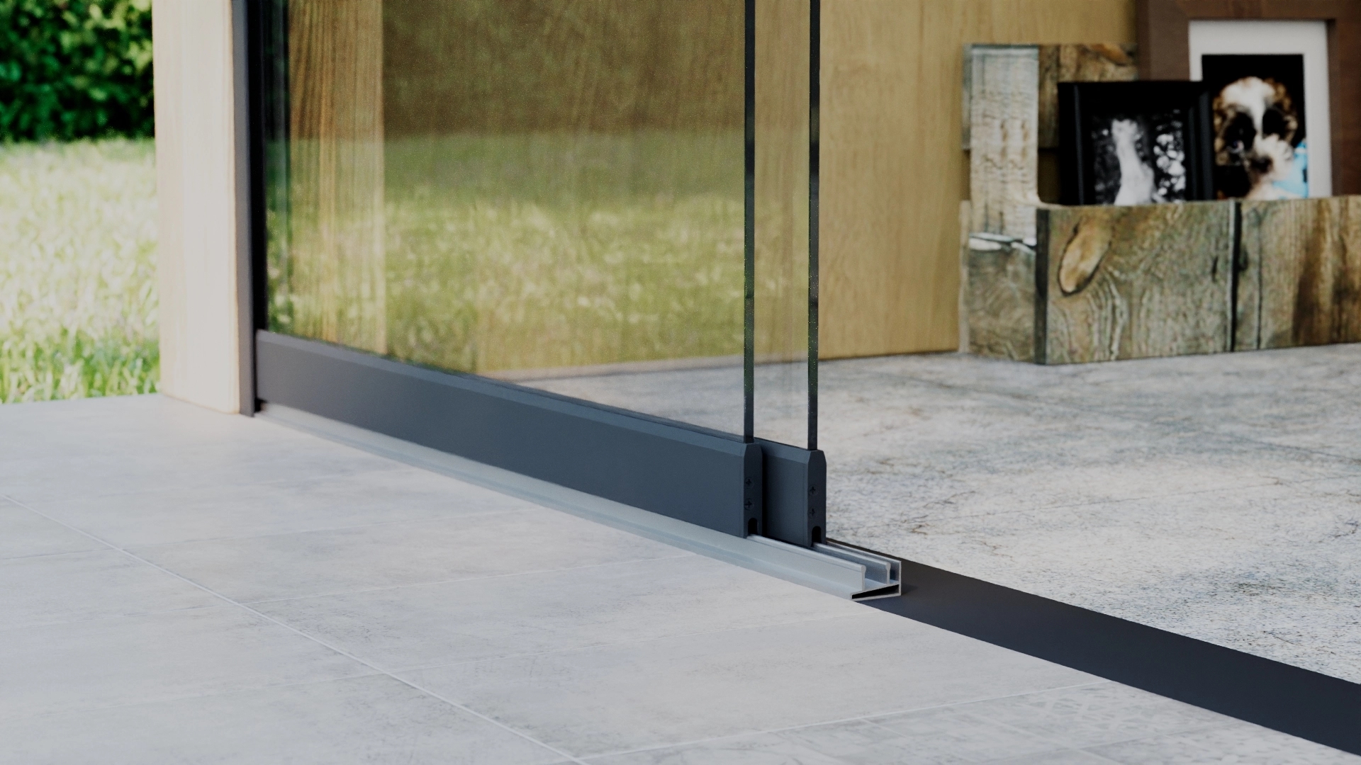 Glazen schuifwand 2-rail 1,94m Antraciet RAL 7016 met helder glas 8mm