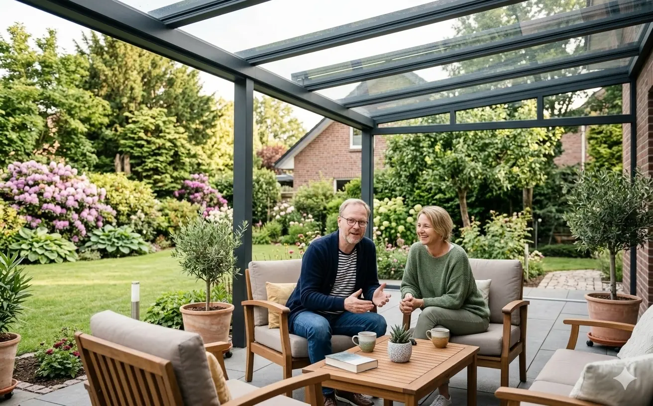 Glazen schuifwand + carport